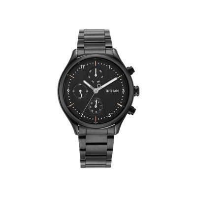 Titan Mens 42 mm Neo VI Phase II Black Dial Stainless Steel Analog Watch - 1803NM01