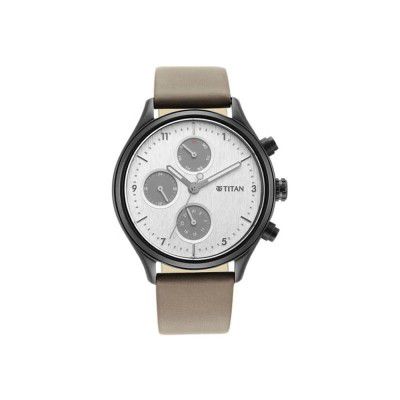Titan Mens 42 mm Neo VI Phase II Silver White Dial Leather Analog Watch - 1803NL02