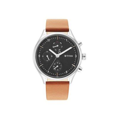 Titan Mens 42 mm Neo VI Phase II Silver White Dial Leather Analog Watch - 1803SL02