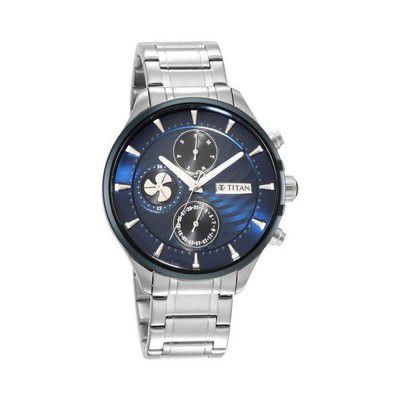 Titan Mens 43.5 mm Maritime II Blue Dial Stainless Steel Analogue Watch - 1873KM02