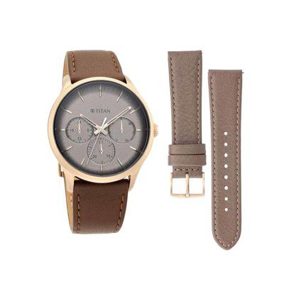 Titan Mens 47mm Grey Dial Leather Analog Watch - NP90125WL03