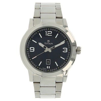 Titan Mens Analog Black Dial Off-White Band Metal Watch