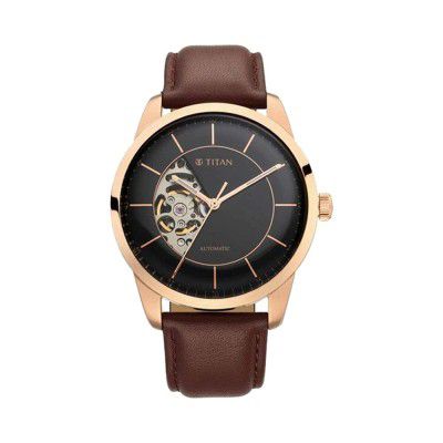 Titan Mens Automatics 2020 Black Dial Leather Analogue Watch - WTT90126WL02