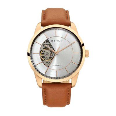 Titan Mens Automatics 2020 Silver White Dial Leather Analogue Watch - WTT90126WL01