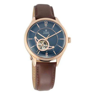 Titan Mens Blue Dial Leather Analogue Watch - NM90111WL01