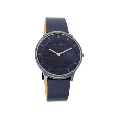 Titan Mens Edge Baseline Blue Dial Leather Analogue Watch - WTT1843QL01