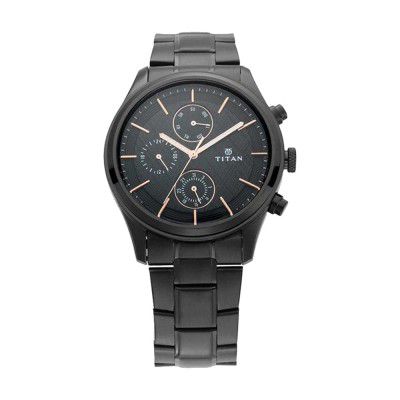 Titan Mens Gents NEO IV Black Dial Stainless Steel Analogue Watch - NM1805NM01