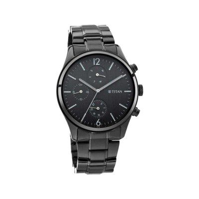 Titan Mens Gents NEO V Phase I Black Dial Stainless Steel Analogue Watch - 1805NM02