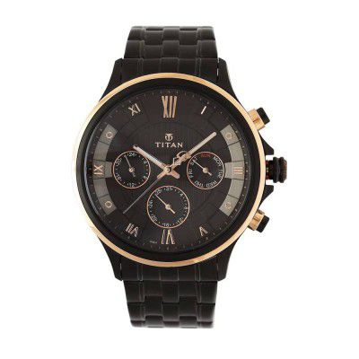 Titan Mens Grandmaster Black Dial Metallic Multi-Function Watch - 1787KM02