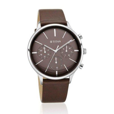 Titan Mens 42 x 48.5 mm Light Leathers IV Brown Dial Leather Analogue Watch - 90134SL02