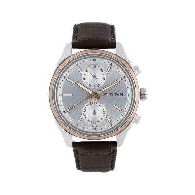 Titan Mens NEO Silver White Dial Leather Analogue Watch - NM1733KL02