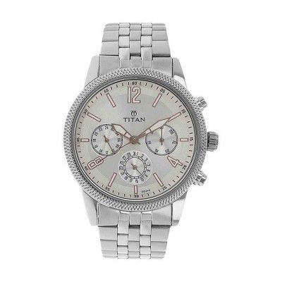 Titan Mens NEO Silver White Dial Stainless Steel Analogue Watch - NM1734SM01