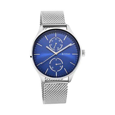 Titan Mens NEO Evoke Blue Dial Stainless Steel Analogue Watch - WTT1833SM01