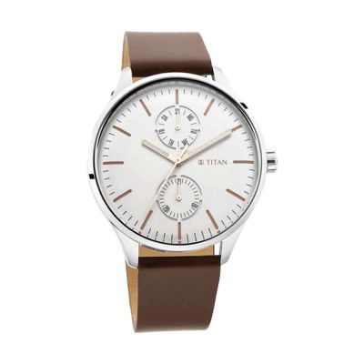 Titan Mens NEO Evoke White Dial Leather Analogue Watch - WTT1833SL02