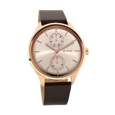 Titan Mens NEO Evoke Rose Gold & Copper Dial Leather Analogue Watch - WTT1833WL01