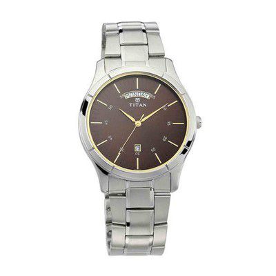 Titan Mens NEO III Brown Dial Stainless Steel Analogue Watch - NM1767SM03