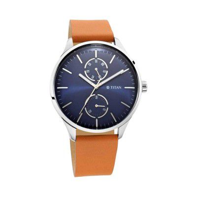 Titan Mens NEO Evoke Blue Dial Leather Analogue Watch - WTT1833SL01
