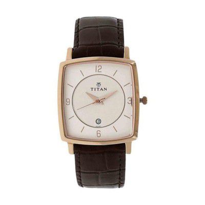 Titan Mens Silver White Dial Leather Analogue Watch - NM9159WL01