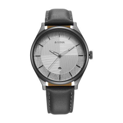 Titan Neo Economy Quartz Analog with Date Silver Dial Grey Leather Strap Watch for Men - NT1802QL01