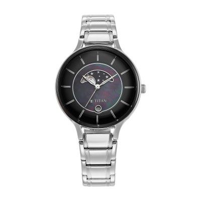 Titan Premium Workwear Black Dial Analog with Date Stainless Steel Strap Watch for Women-NS2674SM01