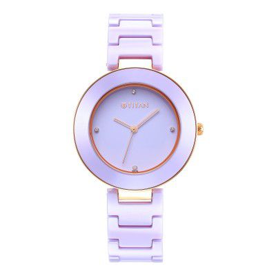 Titan Purple Ceramics Purple Dial Analog Ceramic Strap Watch for Women-NS95189KC06