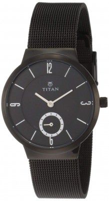 Titan Quartz Analog Black Dial Stainless Steel Strap Watch for Women-NS95033NM01