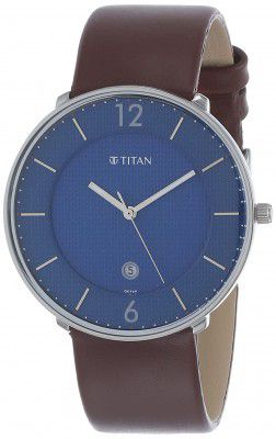 Titan Quartz Analog with Date Blue Dial Leather Strap Watch for Men-NS1849SL03