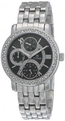 Titan Quartz Analog with Day and Date Black Dial Stainless Steel Strap Watch for Women-NL9743SM02