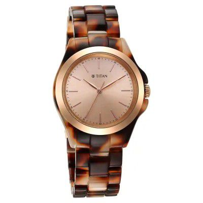 Titan Women Metal Analog Watch -95205Kp01, Band Color-Brown,Dial Color-Rose Gold