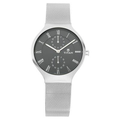 Titan Women Metal Ladies Workwear Slimline Analog Black Dial Watch-Nn95068Sm01, Band Color-Silver