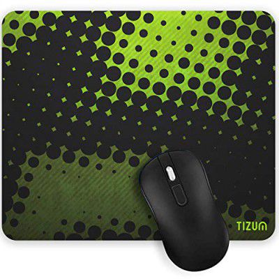 Tizum Mouse Pad/Computer Mouse Mat with Anti-Slip Rubber Base | Smooth Mouse Control | Spill-Resistant Surface for Laptop, Notebook, MacBook Pro, Gaming, Laser/Optical Mouse, 9.4”x 7.9”, Black-Green