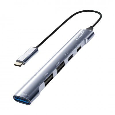 Tizum USB C Hub, 5-in-1 Portable Multiport Adapter with 1 USB 3.0, 2 USB 2.0, 1 Type C,1 PD 100W port