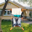 TNC Steel, Plastic Floor Cloth Dryer Stand ORANGE SINGLE POLL 2 TIER MOVABLE & FOLDABLE CLOTH STAND  (2 Tier)...