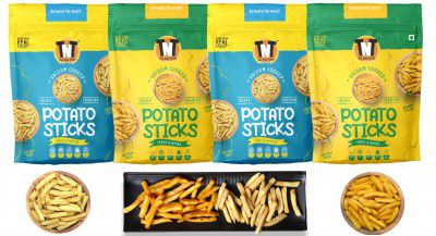 TNT - The Nosh Treat I (Pack of 4, 260gm) I Vacuum Cooked Vegetable Chips Potato Sticks with Salt & Pepper (65+65g), Potato Sticks with Curry & Herbs (65+65g).