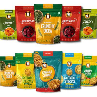 TNT The Nosh Treat | Vacuum Cooked Vegetable Chips | Rich in Proteins | Healthy Snack | No Preservatives | Gluten-Free | Vegan Friendly Snack ((Pack of 10, 500g))