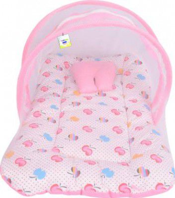 Toddylon Cotton Baby Bed Sized Bedding Set  (Pink, 1 baby mosquito netbed, 1 cushioned pillow)