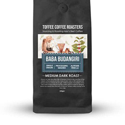 Toffee Coffee Roasters Baba Budangiri Coffee 250 gm | As Seen On Shark Tank | Arabica Freshly Medium Dark Roast Grounded Coffee Grind: Moka Pot | Coffee Notes: Toasted Nuts, Earthy and Dark Chocolate