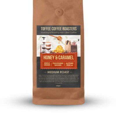 Toffee Coffee Roasters | Honey & Caramel Coffee | As Seen On Shark Tank | 100% Arabica | Medium Roast Grounded Coffee | Coffee Notes: Honey and Caramel | (French Press, 250 Gram)