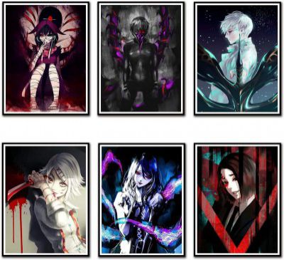 Tokyo Ghoul Anime Poster Set – Pack of 6 Unframed Wall Art Prints – 9x12 Inch Japanese Manga Wall Décor