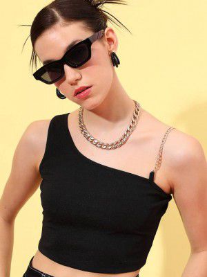 Tokyo Talkies Casual Regular Sleeves Solid Women Black Top