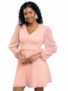 Tokyo Talkies Pink Self Design V-Neck Puff Sleeve Fit Flare Above Knee Dress...