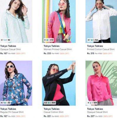 Myntra : Upto 88% OFF - Tokyo Talkies Shirts | For Womens
