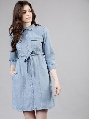Tokyo Talkies Women Blue Denim Shirt Dress