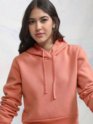 Tokyo Talkies Women Coral Hooded Sweatshirt