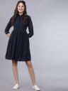 Tokyo Talkies Women Navy Blue Solid Fit and Flare Dress...