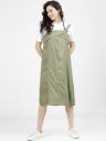 Tokyo Talkies Women Olive Green Pinafore Midi Dress...