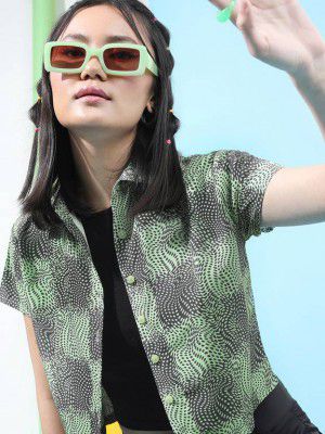 Tokyo Talkies  Women Regular Fit Printed Cut Away Collar Casual Shirt