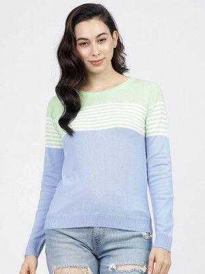 Tokyo Talkies Women Woven Round Neck Multicolor Sweater