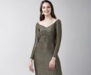 Tokyo Talkies Women's Long Sleeves Sweet Heart Neck Solid Dresses ...
