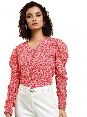 Tokyo Talkies Women's Long Sleeves V-Neck Printed Tops| Stylish Casual wear